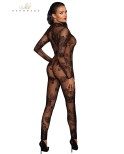 Combinaison intégrale en tulle floqué F237 par Noir HandMade