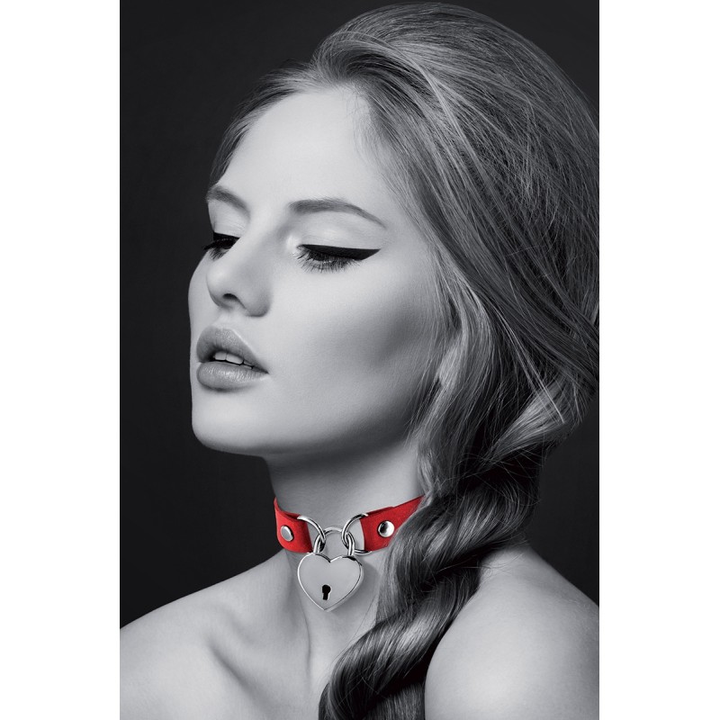 Collier rouge cadenas coeur - BDSM - Bijoux Pour Toi