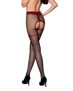 Collants ouverts noir/rouge TI019 20 deniers - par Passion