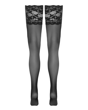 Bas autofixants large jarretière dentelle noir - Cotelli Legwear