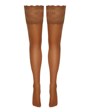 Bas autofixants large jarretière dentelle beige - Cotelli Legwear