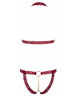 Ensemble string ouvert et seins nus bordeaux - Cottelli Lingerie