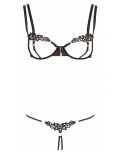Ensemble dentelle string ouvert et seins nus noir - par Cottelli Lingerie
