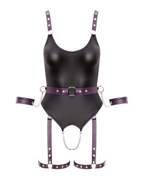 Body à jarretelles ouvert avec menottes - Cottelli Bondage