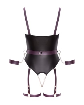 Body à jarretelles ouvert avec menottes - Cottelli Bondage