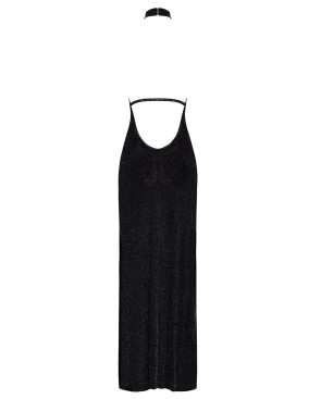 Robe longue en maille pailletée Onyx F372 - Noir Handmade