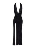 Robe longue fendue Onyx F373 - par Noir Handmade