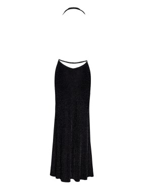 Robe longue fendue Onyx F373 - Noir Handmade