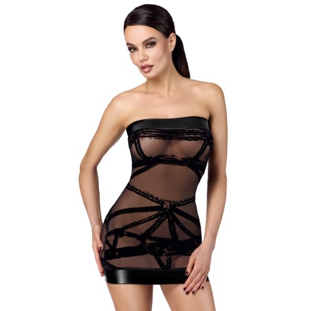 Mini robe floquée à épaules nues Bondesque F359 - Noir Handmade