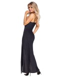 Robe longue à décolleté plongeant noire argentée - par Cottelli PARTY
