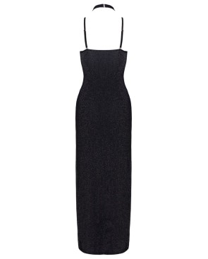Robe longue à décolleté plongeant noire argentée - Cottelli PARTY 