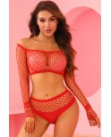 Ensemble lingerie 2 pièces en résille rouge - par J Lingerie