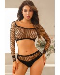 Ensemble lingerie 2 pièces en résille noire - par J Lingerie