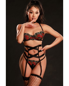 Ensemble lingerie 5 pièces vert et rouge - J Lingerie