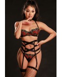 Ensemble lingerie 5 pièces vert et rouge - par J Lingerie
