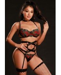 Ensemble lingerie 5 pièces vert et rouge - par J Lingerie
