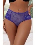 Tanga lacé dentelle taille haute - Bleu - Litolu Lingerie