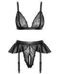 Soutien-gorge et slip fendu à jarretelles noir - par Cottelli LINGERIE