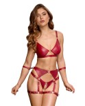 Set Bondage soutien-gorge et slip à jarretelles ouvert rouge - par Cottelli BONDAGE