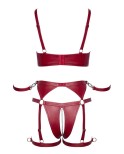 Set Bondage soutien-gorge et slip à jarretelles ouvert rouge - par Cottelli BONDAGE