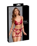 Set Bondage soutien-gorge et slip à jarretelles ouvert rouge - par Cottelli BONDAGE