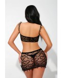 Ensemble top et jupe résille noir - par J Lingerie