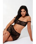 Ensemble top et jupe résille noir - par J Lingerie