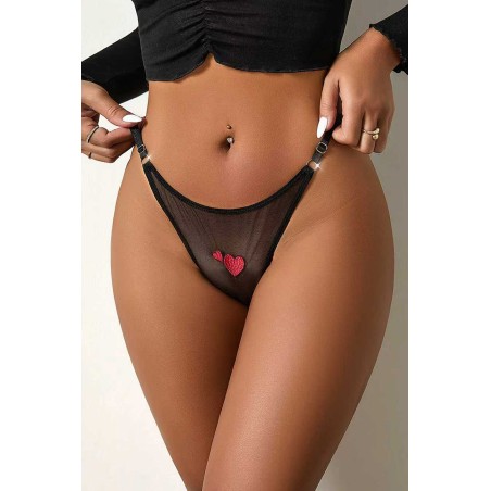 Pack 3 String coeur et strass Noir sensuel - Litolu Lingerie