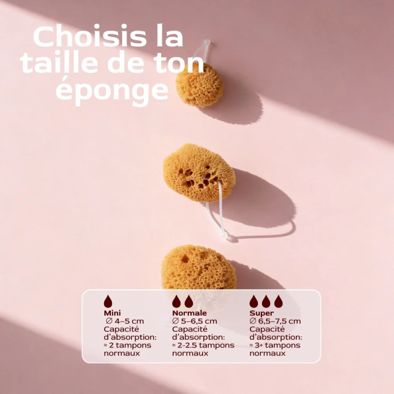 Lot de 3 éponges menstruelles avec cordon HERA