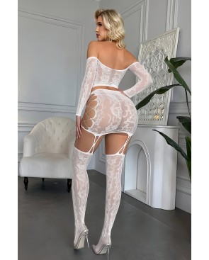 Ensemble top et jupe à collants intégrés blanc - par J Lingerie