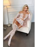 Ensemble top et jupe à collants intégrés blanc - par J Lingerie