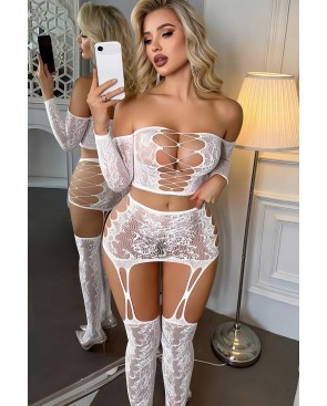 Ensemble top et jupe à collants intégrés blanc - J Lingerie
