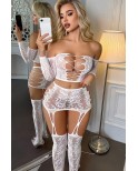 Ensemble top et jupe à collants intégrés blanc - par J Lingerie