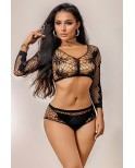Ensemble top et shorty résille noir - par J Lingerie