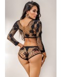 Ensemble top et shorty résille noir - par J Lingerie