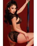 Ensemble noir soutien-gorge, tanga et Caraco - par J Lingerie