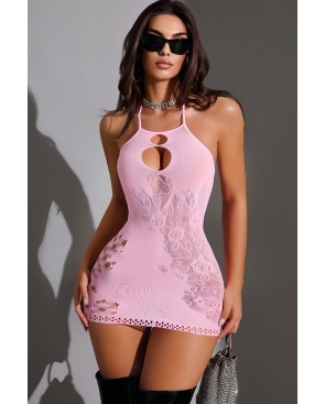 Mini robe résille rose - J Lingerie