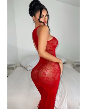 Robe longue résille rouge - par J Lingerie