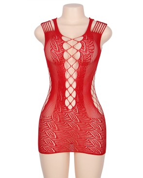 Robe rouge moulante ajourée filet Paris Hollywood