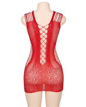 Robe rouge moulante ajourée filet Paris Hollywood