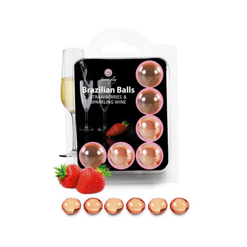6 Brazilian Balls - fraise & champagne - Lubrifiant externe et massage à base d'huile par Secret Play
