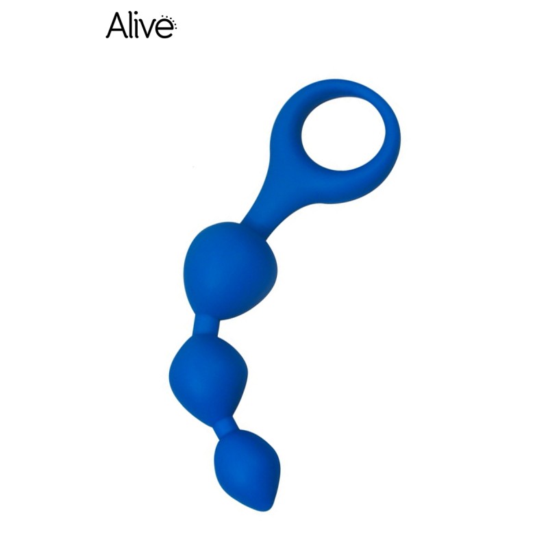 Plug anal Triball - chaine 15cm avec 3 boules bleu - par ALIVE
