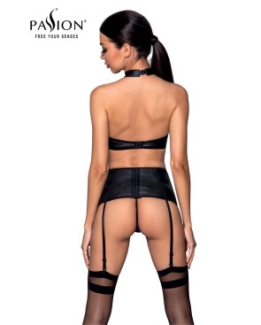 Ensemble 3 pièces sexy faux cuir noir Nancy - lingere par Passion