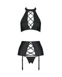 Ensemble 3 pièces sexy faux cuir noir Nancy - lingere par Passion