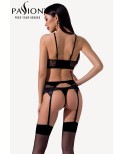 Ensemble 3 pièces à jarretelles Scarlet noir - lingerie par Passion