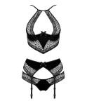 Ensemble 3 pièces à jarretelles Scarlet noir - lingerie par Passion