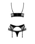 Ensemble 3 pièces à jarretelles Scarlet noir - lingerie par Passion