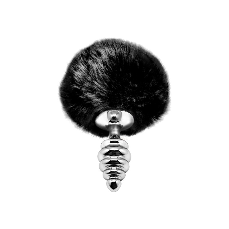 Plug anal métal Fluffy Twist S noir - par Alive