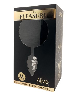 Plug anal métal Fluffy Twist M noir - par Alive