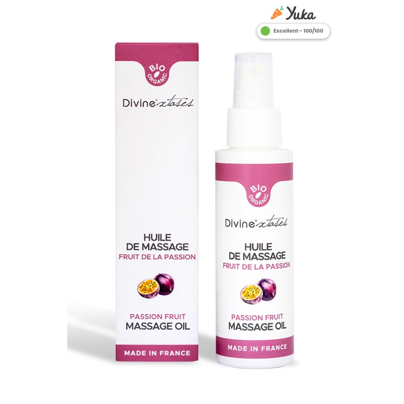 Huile de massage gourmande BIO Fruit de la passion Hydratant Comestible à Argan 100ml par Divinextases